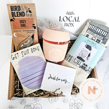 Load image into Gallery viewer, Little Local Box - On The Go North UK Gift Box featuring Jessica Hogarth, Neon Kactus, Nicola Rowlands and Bird &amp; Blend Tea
