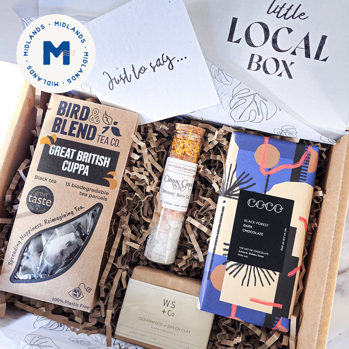 Midlands Wellbeing Selfcare Gift Box Bird & Blend Tea, Bath Salts by Eden Collection & Wild Sage & Co Soap