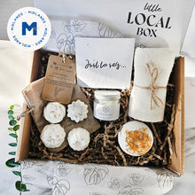 Load image into Gallery viewer,  Melt Away Midlands Gift Box Gift Set - Eden Collection Bath bomb, The Little Peace Company Wax Melts, Wild Sage &amp; Co Face Mask
