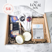 Load image into Gallery viewer, Little Local Box - Recharge Gift box with locally sourced gifts from Shea Butter Cottage, Corinne Taylor, Coco Chocolate and Octo. South East &amp; London Gift box UK
