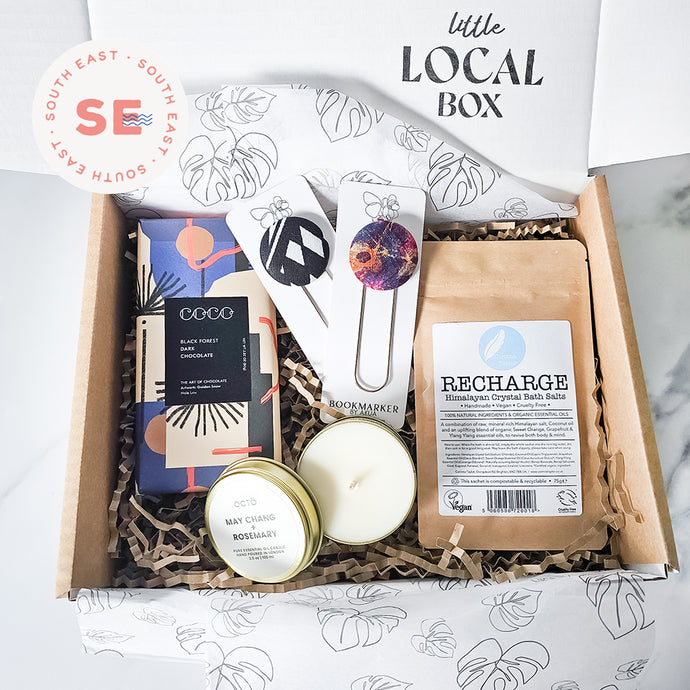 Little Local Box - Recharge Gift box with locally sourced gifts from Shea Butter Cottage, Corinne Taylor, Coco Chocolate and Octo. South East & London Gift box UK