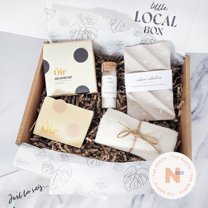Little Local Box - North Soak Gift Set Wellbeing Sustainable Gift Boxes with Calico Collective, Oir Soap, Salt & Steam